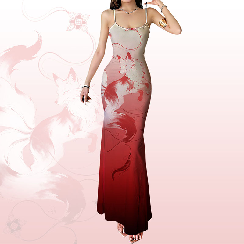 Nine Tail Fox Graphic Modakawa Gradient Slip Dress - image 1