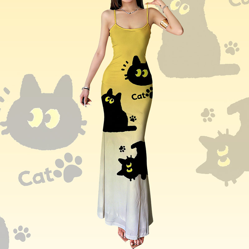 Black Cat Graphic Modakawa Gradient Slip Dress - image 2