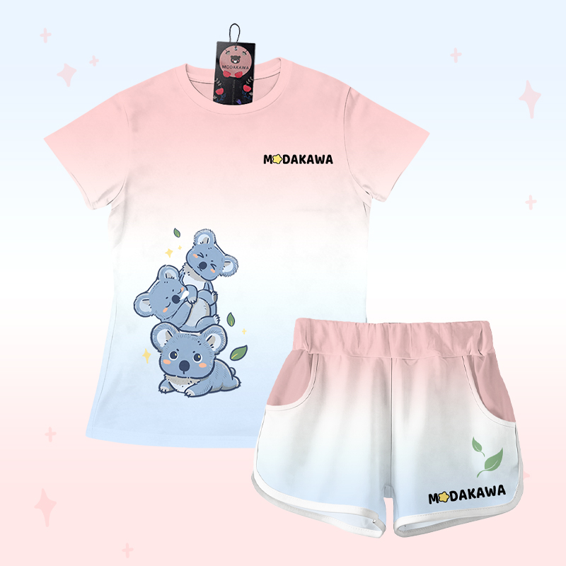 Gradient Koala Graphic T-shirt Letter Graphic Shorts Modakawa Matching Outfit - Set A - 5XL - image 1