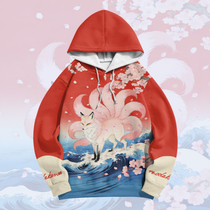 Nine Tailed Fox Graphic Modakawa Color Block Pullover Hoodie - image 2