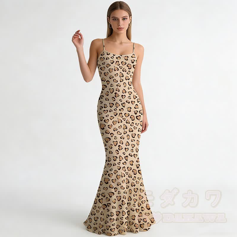 Leopard Print Spaghetti Strap Maxi Mermaid Dress - Leopard Print - 5XL - image 2