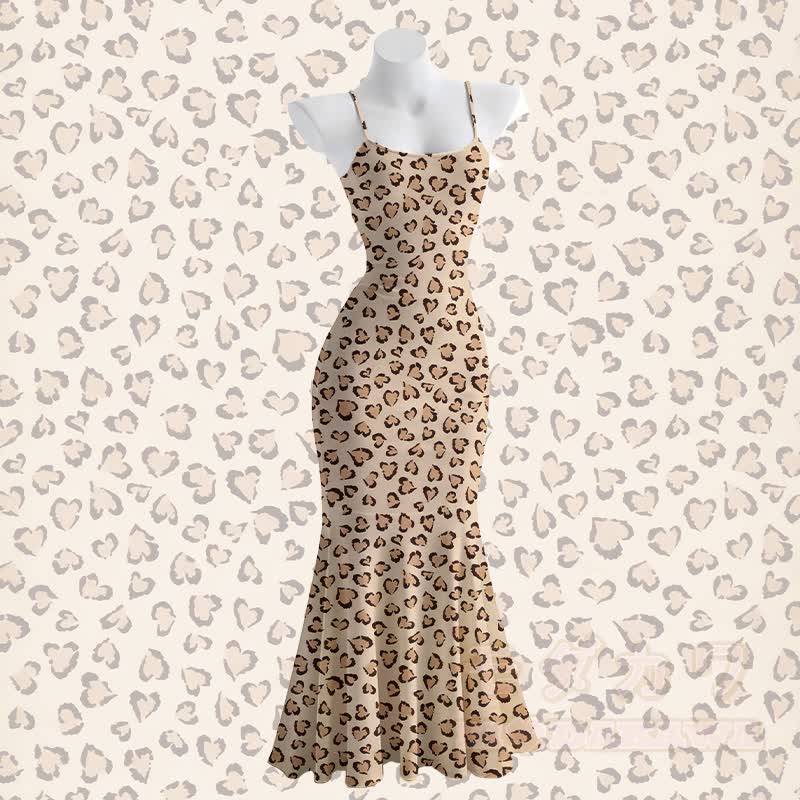 Leopard Print Spaghetti Strap Maxi Mermaid Dress - image 1