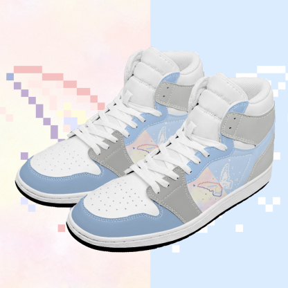 Butterfly Graphic Modakawa Color Block High Top PU Leather Sneakers - Blue & White - 48 - image 2