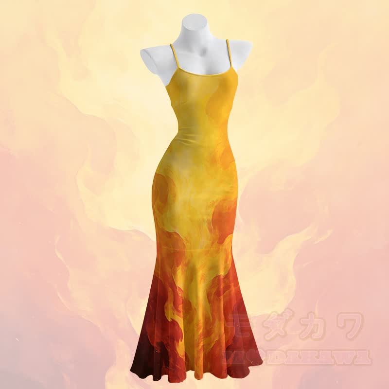 Gradient Flame Graphic Spaghetti Strap Maxi Mermaid Dress - image 1