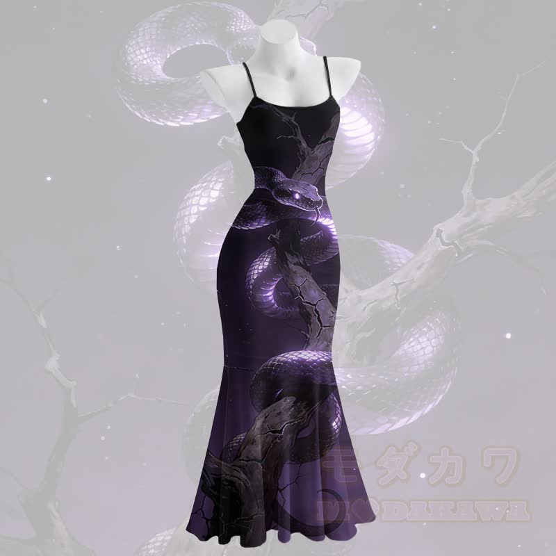 Snake Graphic Spaghetti Strap Maxi Mermaid Dress - image 1