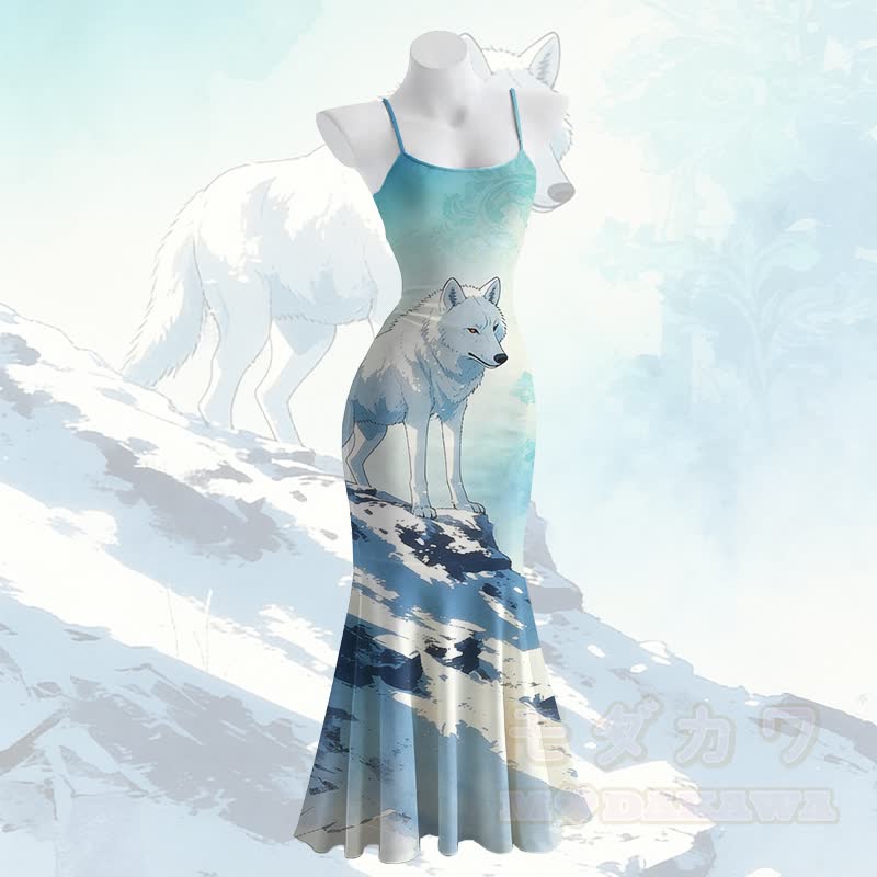 Wolf Graphic Spaghetti Strap Maxi Mermaid Dress - image 1