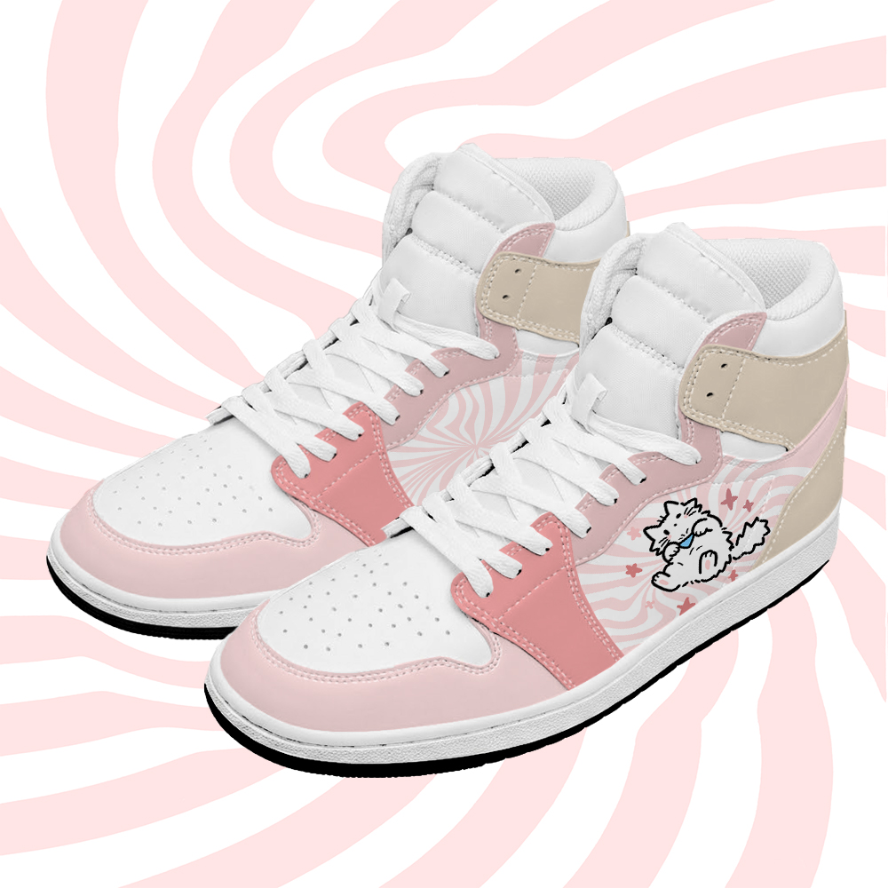 Cute Cat Graphic Modakawa Color Block High Top Canvas Shoes - Pink - 48 - image 1