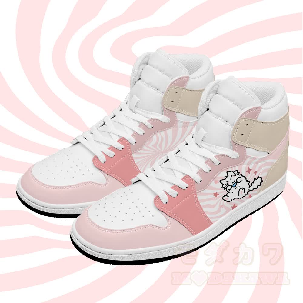Cute Cat Graphic Modakawa Color Block High Top Canvas Shoes - Pink - 48 - image 1
