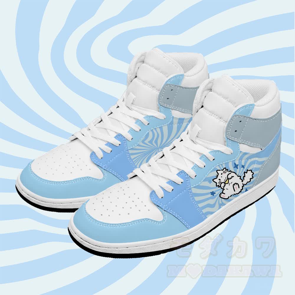 Cute Cat Graphic Modakawa Color Block High Top Canvas Shoes - Blue - 48 - image 2