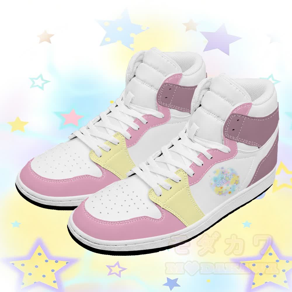 OCEAN Graphic Modakawa Color Block High Top Canvas Shoes - Pink - 48 - image 2
