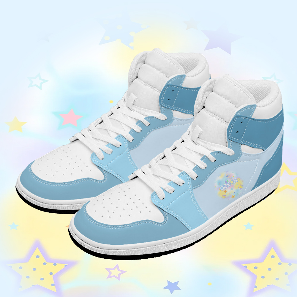 OCEAN Graphic Modakawa Color Block High Top Canvas Shoes - Blue - 48 - image 1