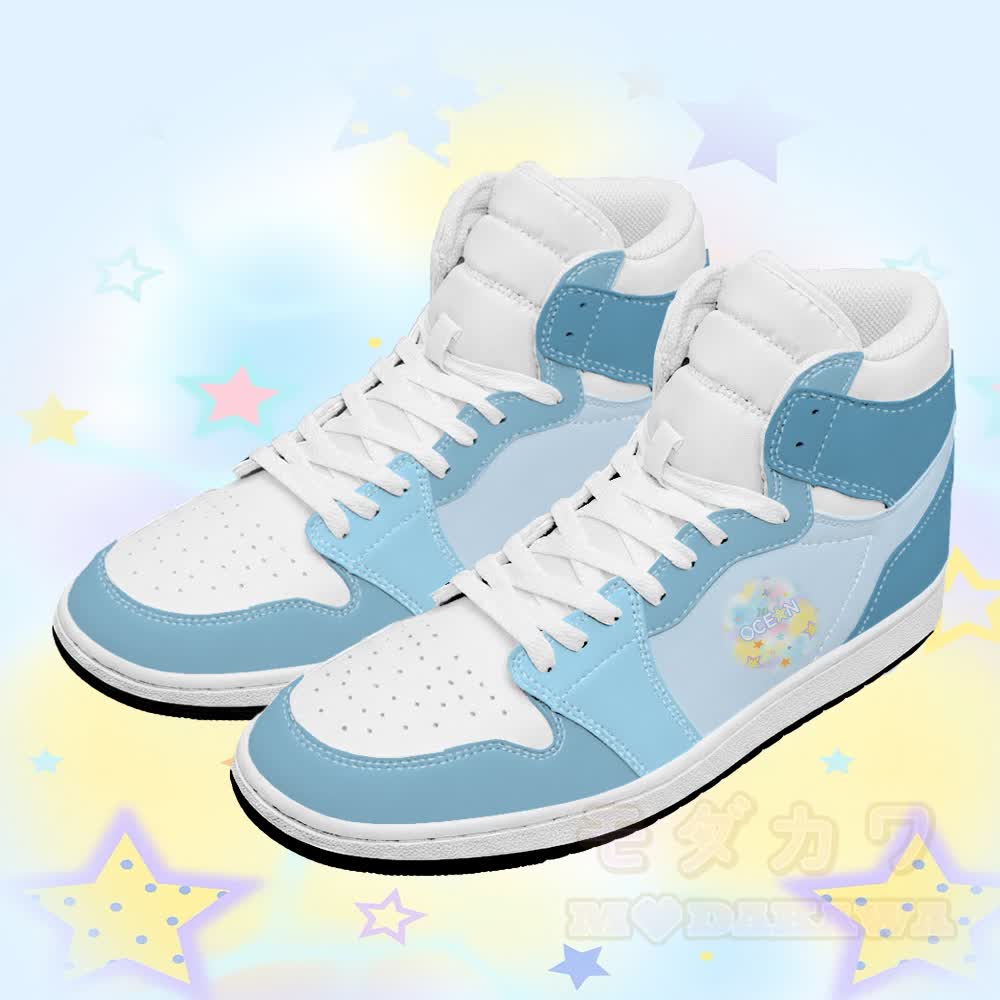 OCEAN Graphic Modakawa Color Block High Top Canvas Shoes - Blue - 48 - image 1
