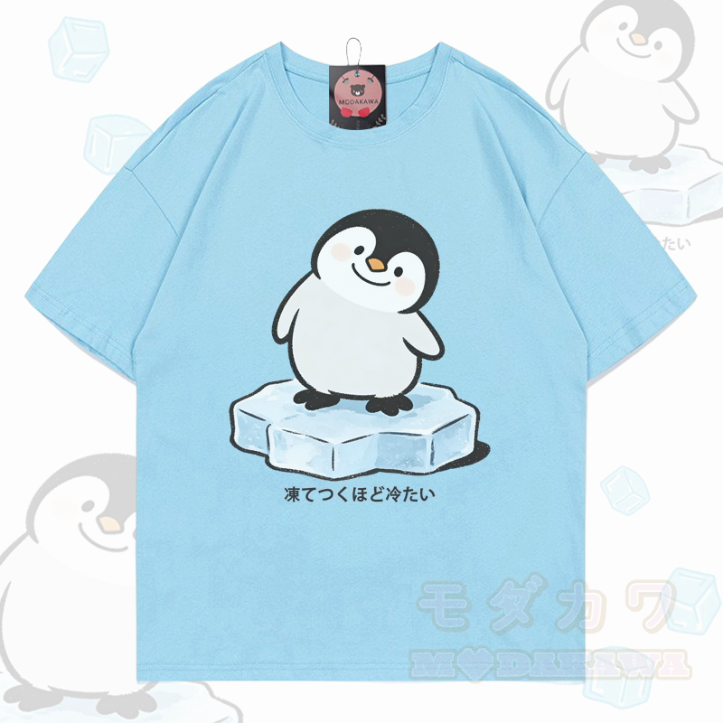 Ice Penguin Graphic Modakawa 100% Cotton T-shirt - Sky Blue - 5XL - image 2