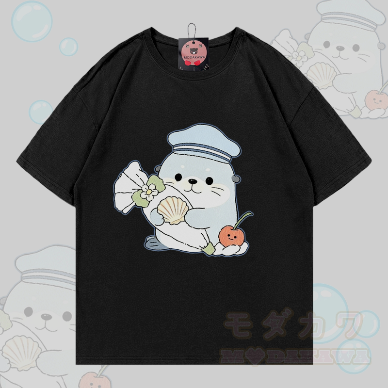 Seal Graphic Modakawa 100% Cotton T-shirt - Black - 5XL - image 3