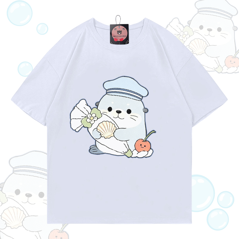 Seal Graphic Modakawa 100% Cotton T-shirt - White - 5XL - image 2