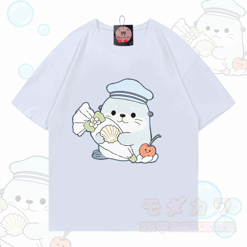 Seal Graphic Modakawa 100% Cotton T-shirt - White - 5XL - image 2
