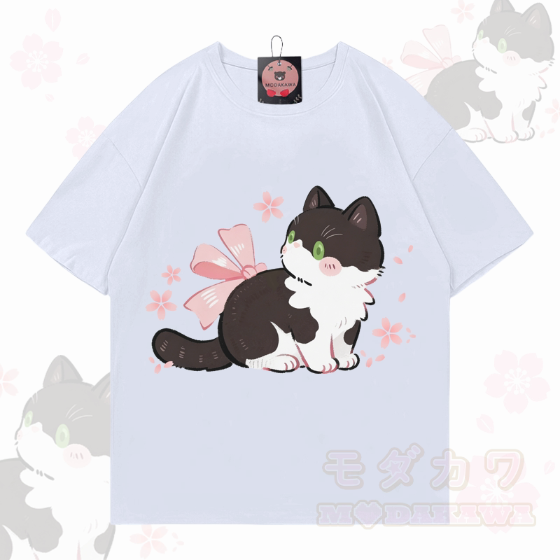Cat Graphic Modakawa 100% Cotton T-shirt - White - 5XL - image 2