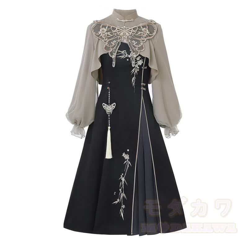 Vintage Buckle Top Flower Embroidered Slip Dress Matching Outfit - Set - L - image 1