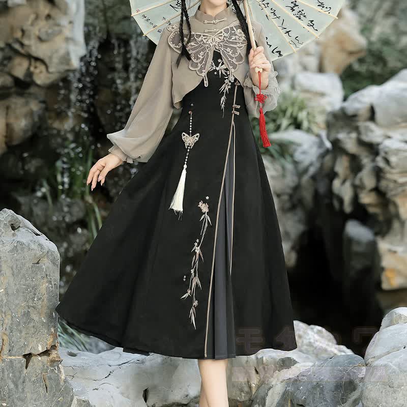 Vintage Buckle Top Flower Embroidered Slip Dress Matching Outfit - image 5