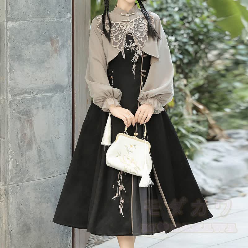 Vintage Buckle Top Flower Embroidered Slip Dress Matching Outfit - image 2