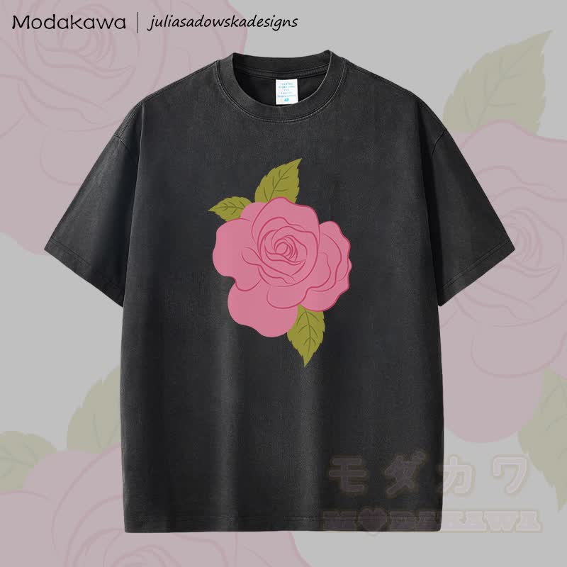 MODAKAWA X juliasadowskadesigns Rose Graphic Unisex Dopamine Vintage Washed T-Shirt - Black - 2XL - image 3