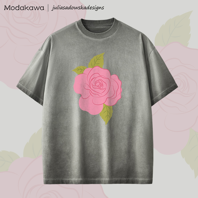 MODAKAWA X juliasadowskadesigns Rose Graphic Unisex Dopamine Vintage Washed T-Shirt - Grey - 2XL - image 2