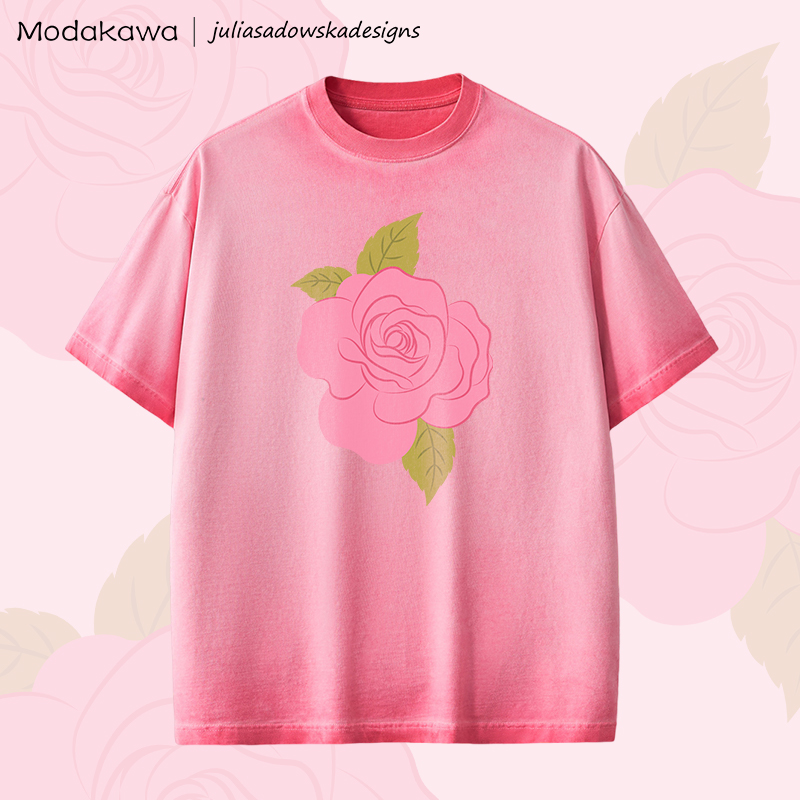 MODAKAWA X juliasadowskadesigns Rose Graphic Unisex Dopamine Vintage Washed T-Shirt - Pink - 2XL - image 1