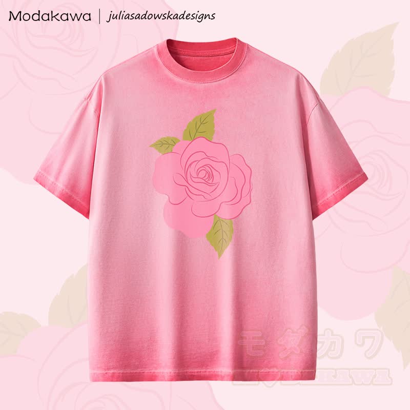 MODAKAWA X juliasadowskadesigns Rose Graphic Unisex Dopamine Vintage Washed T-Shirt - Pink - 2XL - image 1