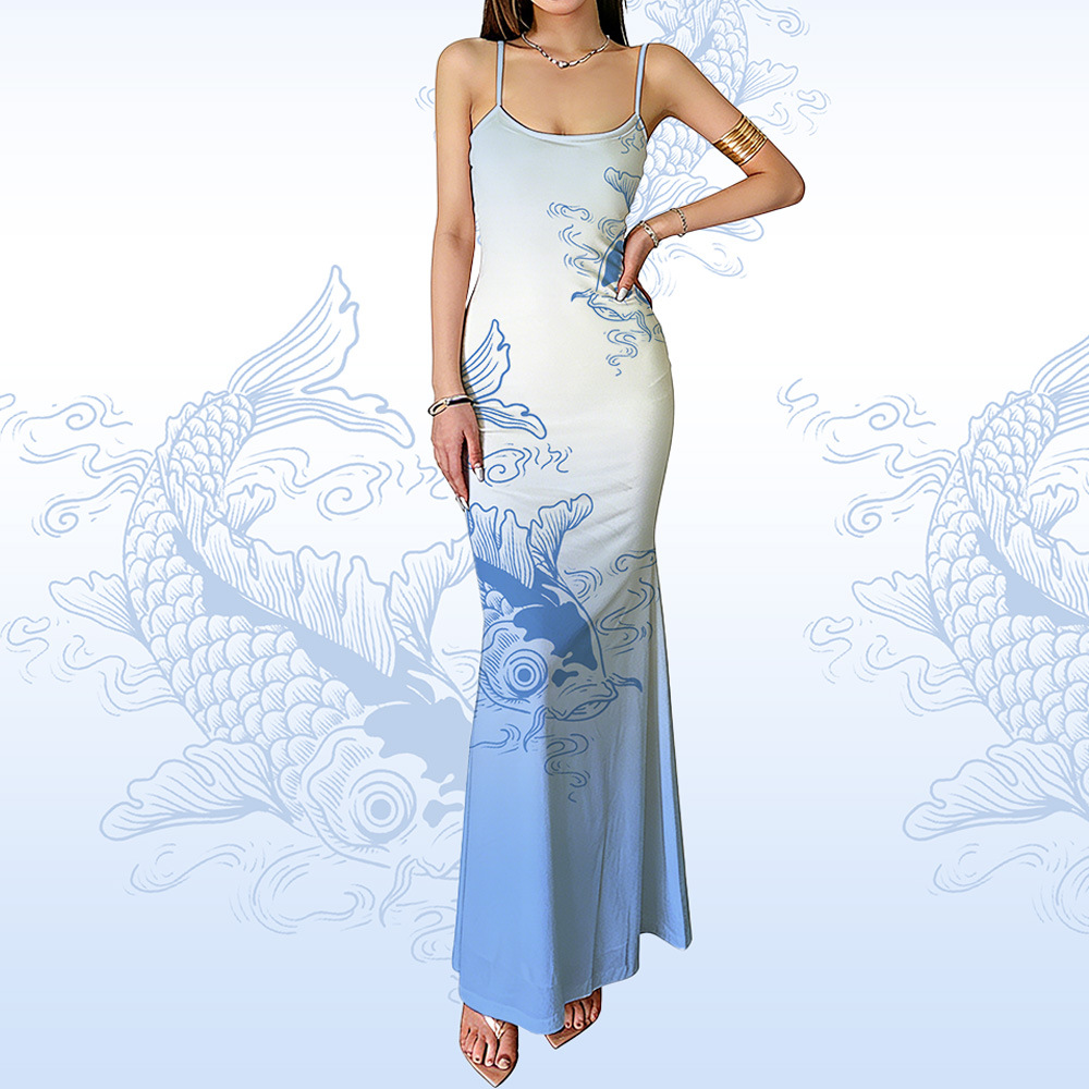 Koi Fish Graphic Modakawa Gradient Slip Dress - image 1