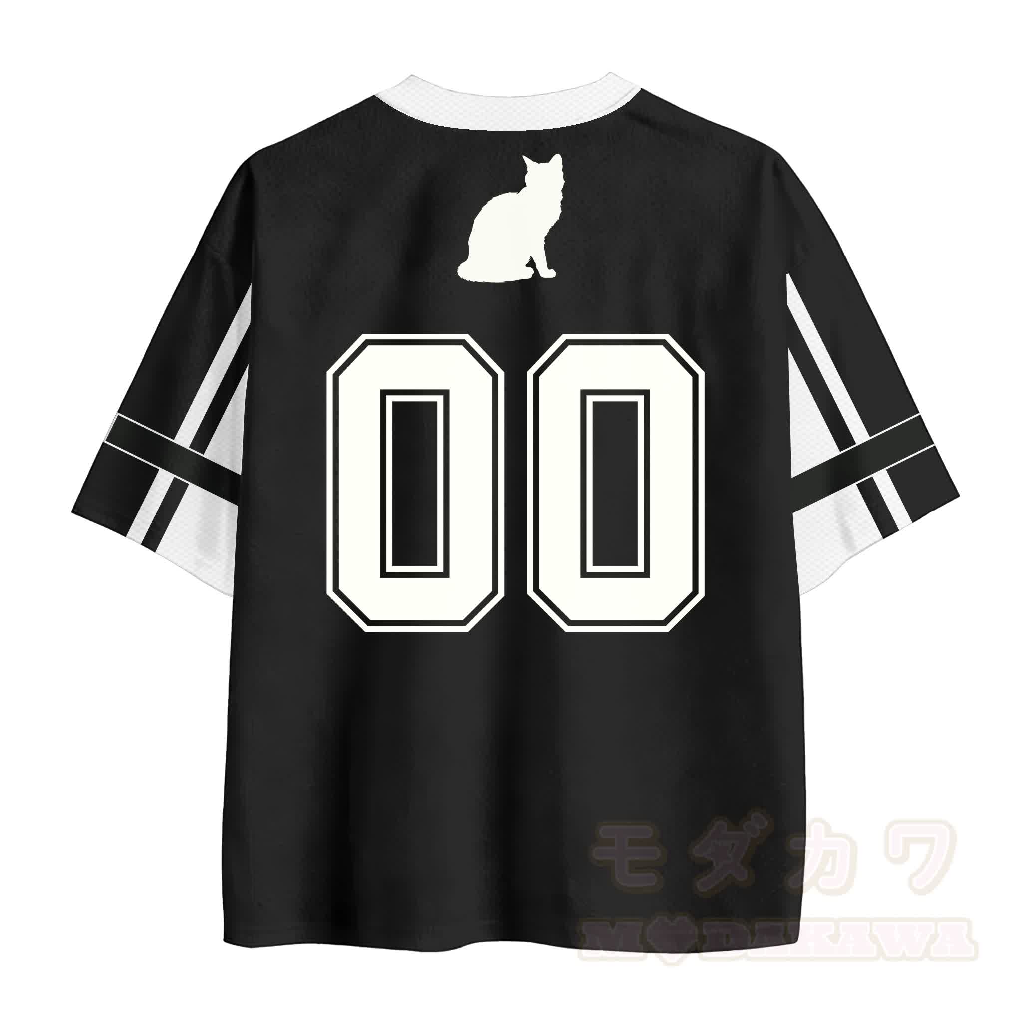 Black Cat Number Graphic Modakawa Vintage Mesh Jersey Jersey T-shirt - image 3