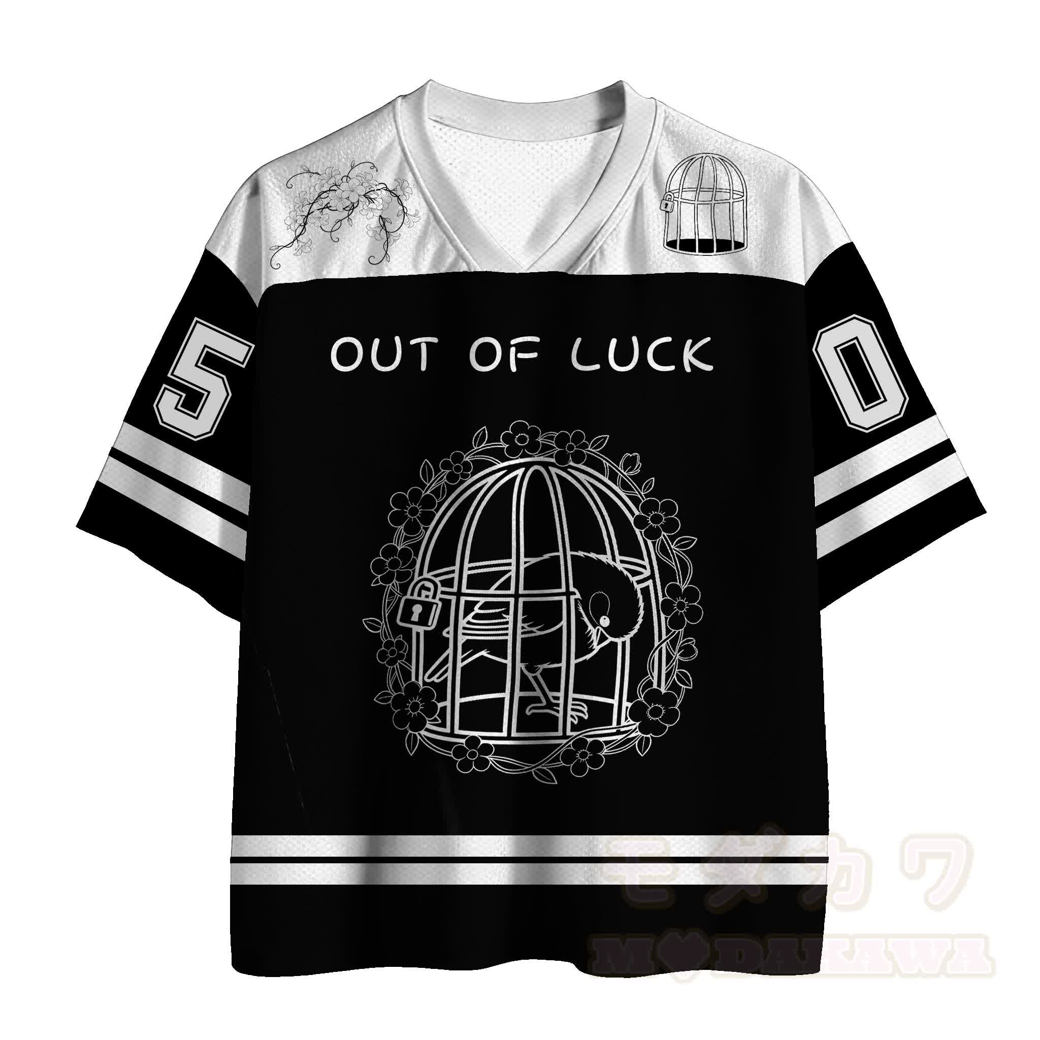 OUT OF LUCK Bird Cage Number Graphic Modakawa Vintage Mesh Jersey Jersey T-shirt - Black - 5XLS - image 1