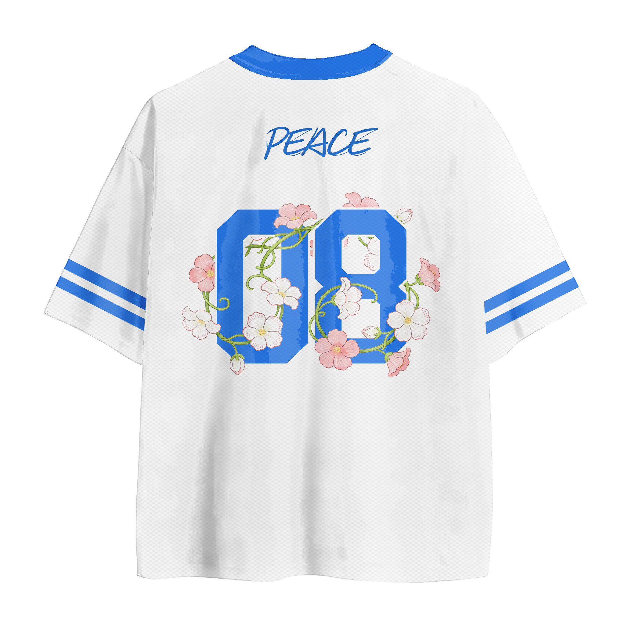 LET PEACE BLOOM Bird Cage Number Graphic Modakawa Vintage Mesh Jersey T-shirt - image 2
