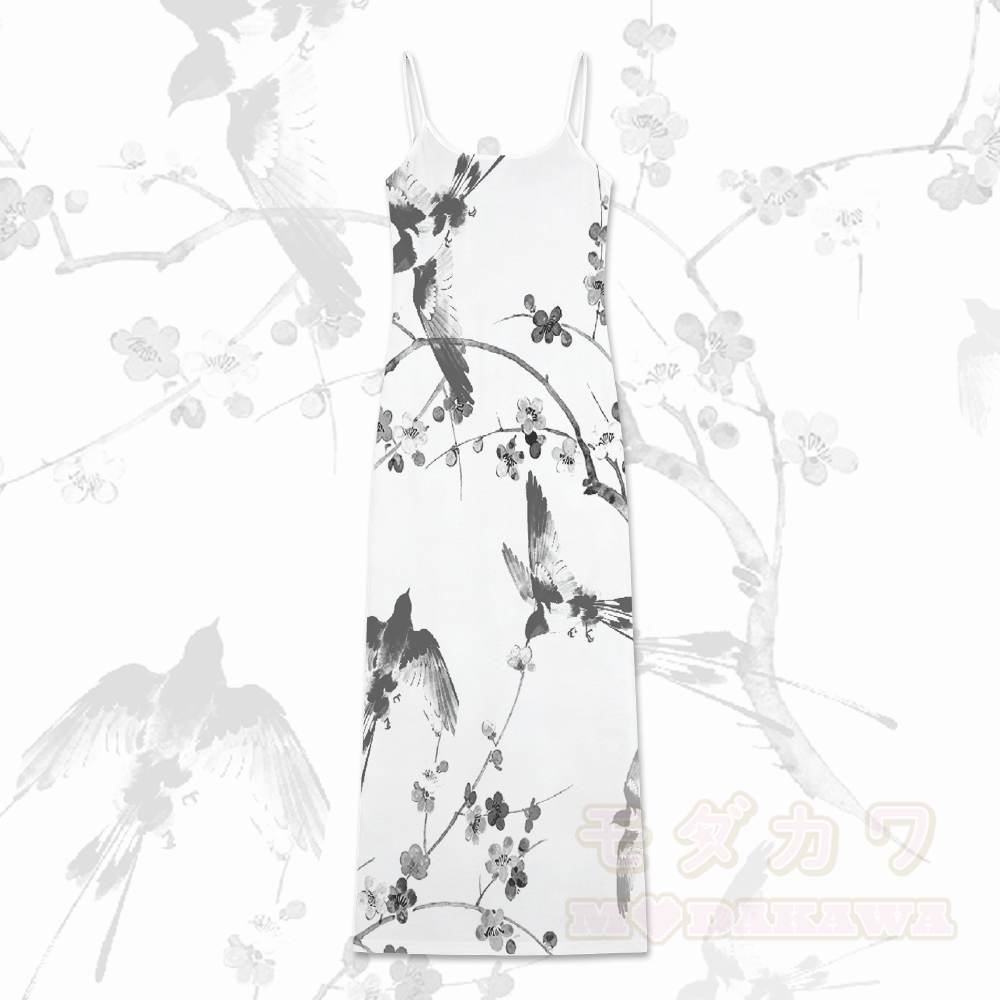 Blue Bird Floral Graphic Modakawa Gradient Slip Dress - Black & White - 5XL - image 2