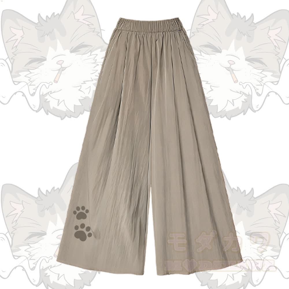 Smoking Cat Graphic U-Neck T-shirt Wide Leg Pants Matching Outfit - Khaki Pants - XL - image 5