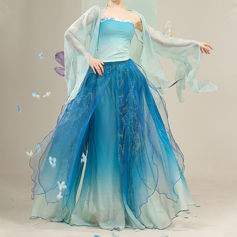 Lace-up Cover-Up Sequins Cami Top Gradient Pantskirt Matching Outfit - image 1