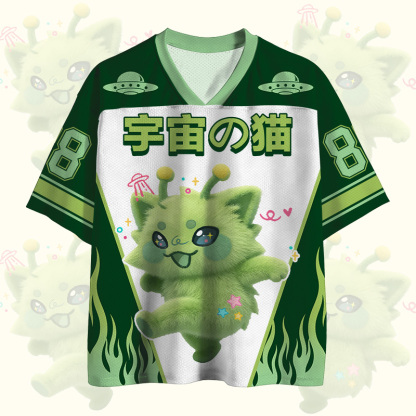 Alien Cat Number Graphic Modakawa Vintage Mesh Jersey T-shirt - image 1