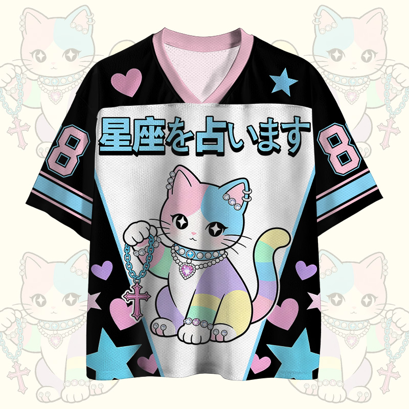 Tarot Cat Number Graphic Modakawa Vintage Mesh Jersey T-shirt - image 1