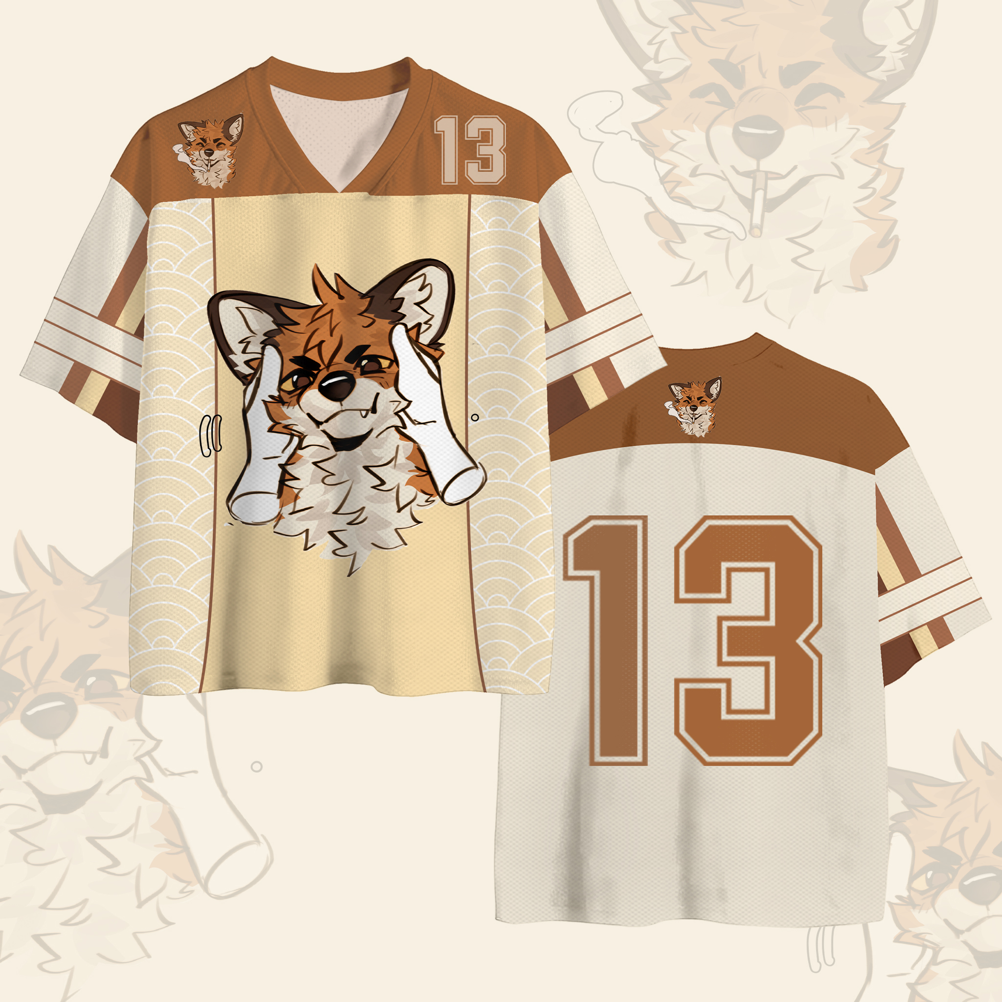 MODAKAWA X atka Pinch Face Fox Number Graphic Vintage Mesh Jersey T-shirt - Brown - 4XL - image 1