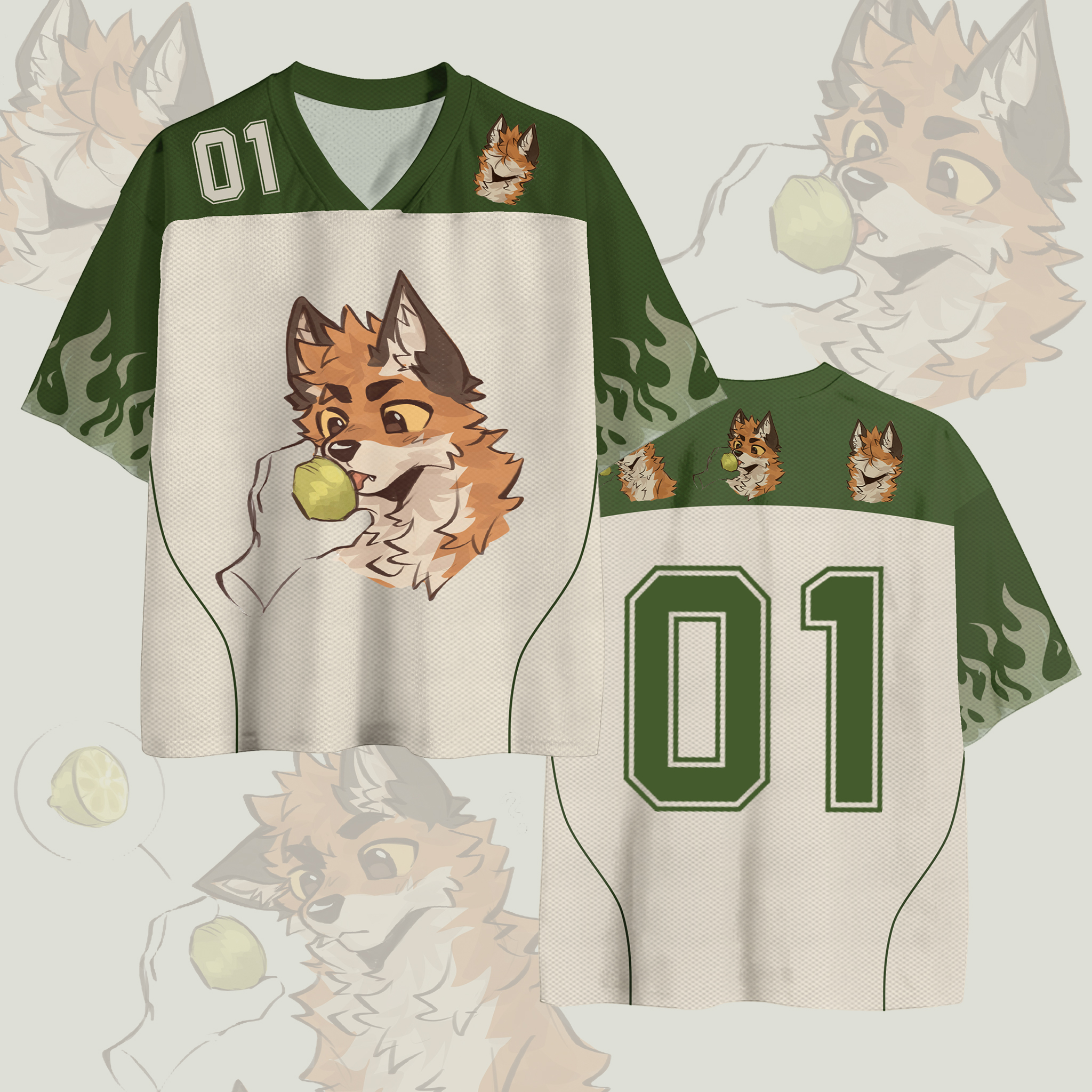 MODAKAWA X atka Fox Eating Number Graphic Vintage Mesh Jersey T-shirt - Green - 4XL - image 1