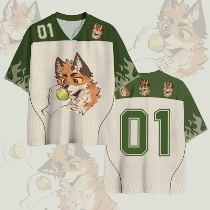 MODAKAWA X atka Fox Eating Number Graphic Vintage Mesh Jersey T-shirt - Green - 4XL - image 1