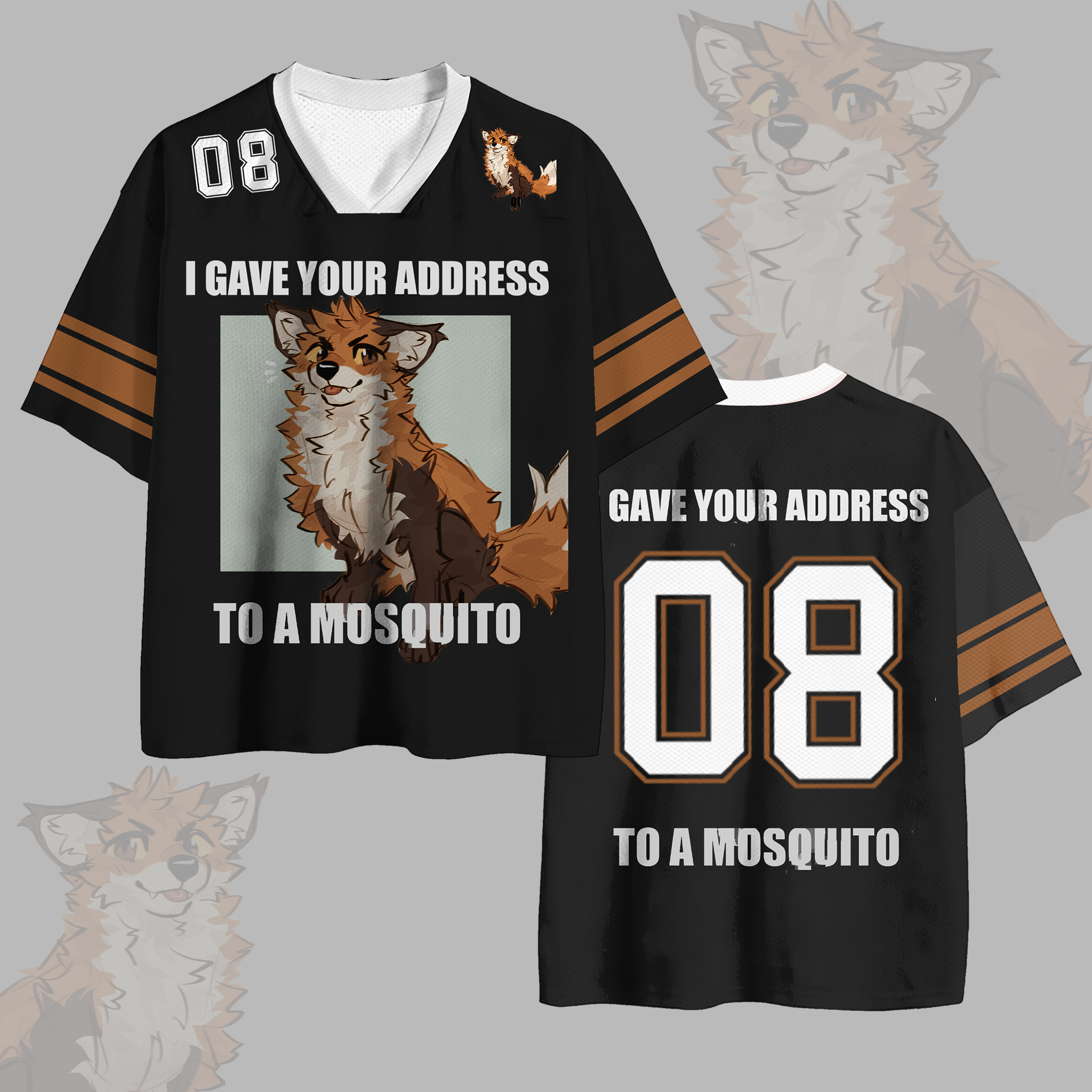  MODAKAWA X atka I GAVE YOUR ADDRESS TO A MOSQUITO Fox Number Graphic Vintage Mesh Jersey T-shirt - Black - 4XL - image 1