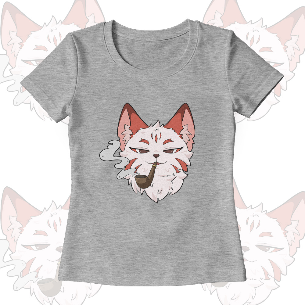 Smoking Fox Graphic U-Neck T-shirt Wide Leg Pants Modakawa Matching Outfit - Grey T-shirt - XL - image 4