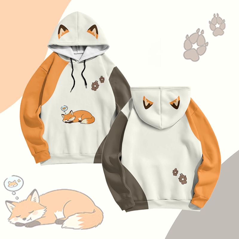 Sleeping Fox Graphic Modakawa Pullover Hoodie - Orange - 6XL - image 1
