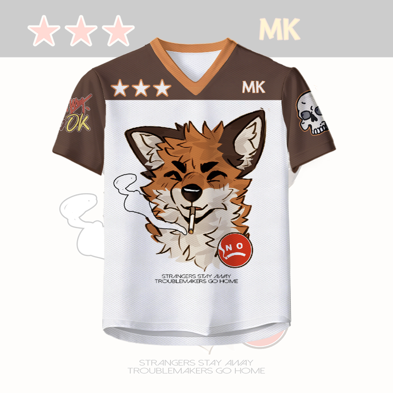 MODAKAWA X atka Smoking Fox Skeleton Number Graphic Vintage Mesh Jersey T-shirt - image 2