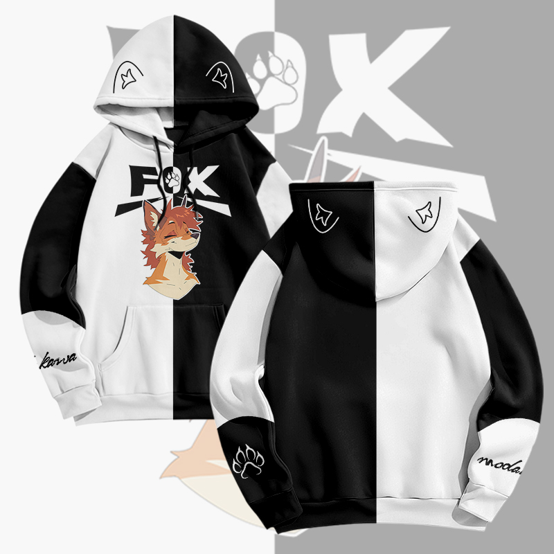 MODAKAWA X pandashk Fox Graphic Pullover Hoodie - Black & White - 6XL - image 3