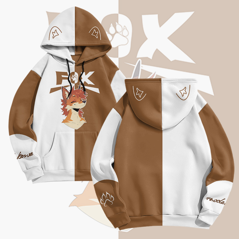 MODAKAWA X pandashk Fox Graphic Pullover Hoodie - Brown & White - 6XL - image 4