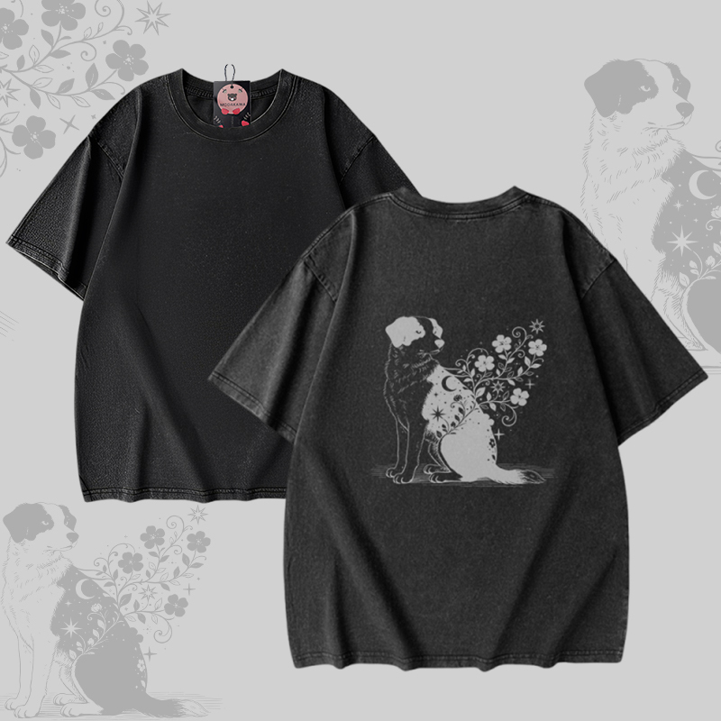 Puppy Graphic Modakawa Unisex Vintage Washed T-shirt - Black - 5XL - image 2
