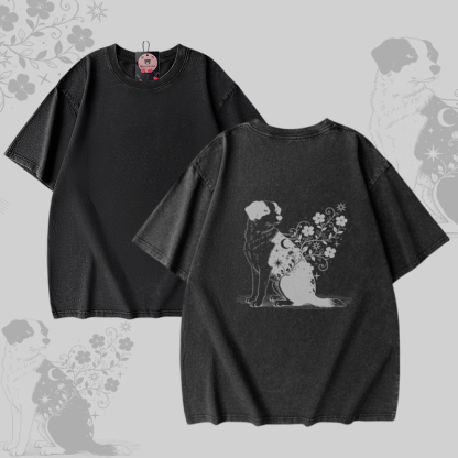 Puppy Graphic Modakawa Unisex Vintage Washed T-shirt - Black - 5XL - image 2