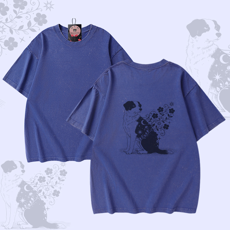 Puppy Graphic Modakawa Unisex Vintage Washed T-shirt - Blue - 5XL - image 4