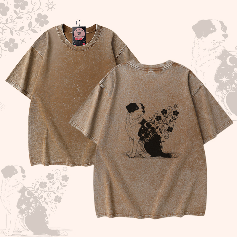 Puppy Graphic Modakawa Unisex Vintage Washed T-shirt - Brown - 5XL - image 1